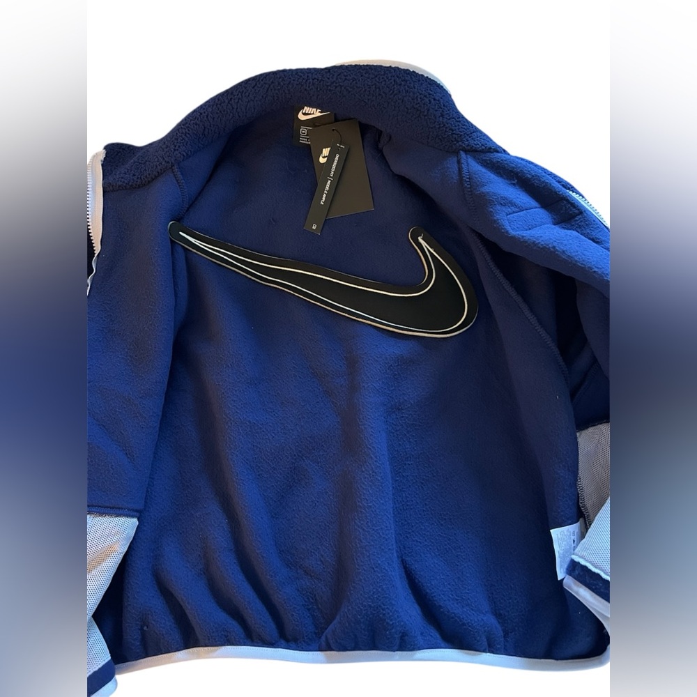 Nike Fleece Jacket Swoosh Sherpa Midnight Navy Oversized Women’s Medium - Picture 9 of 16